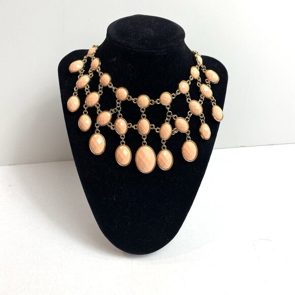 IMAN Designer Bib Necklace Reversible Pale Pink Red Gold Tone New - Picture 2 of 5